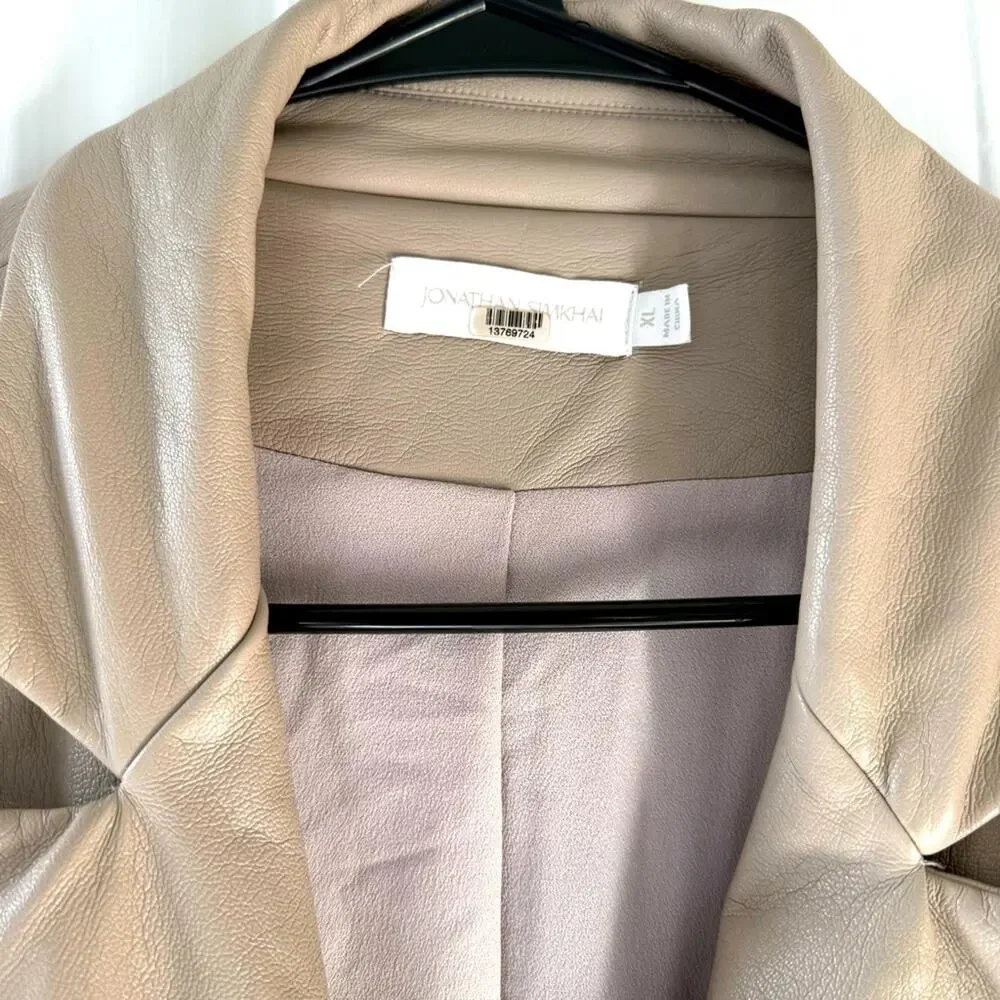 Jonathan Simkhai Raelynn Stretch Vegan Faux Leather Blazer Light Grey / Beige XL - Picture 9 of 11